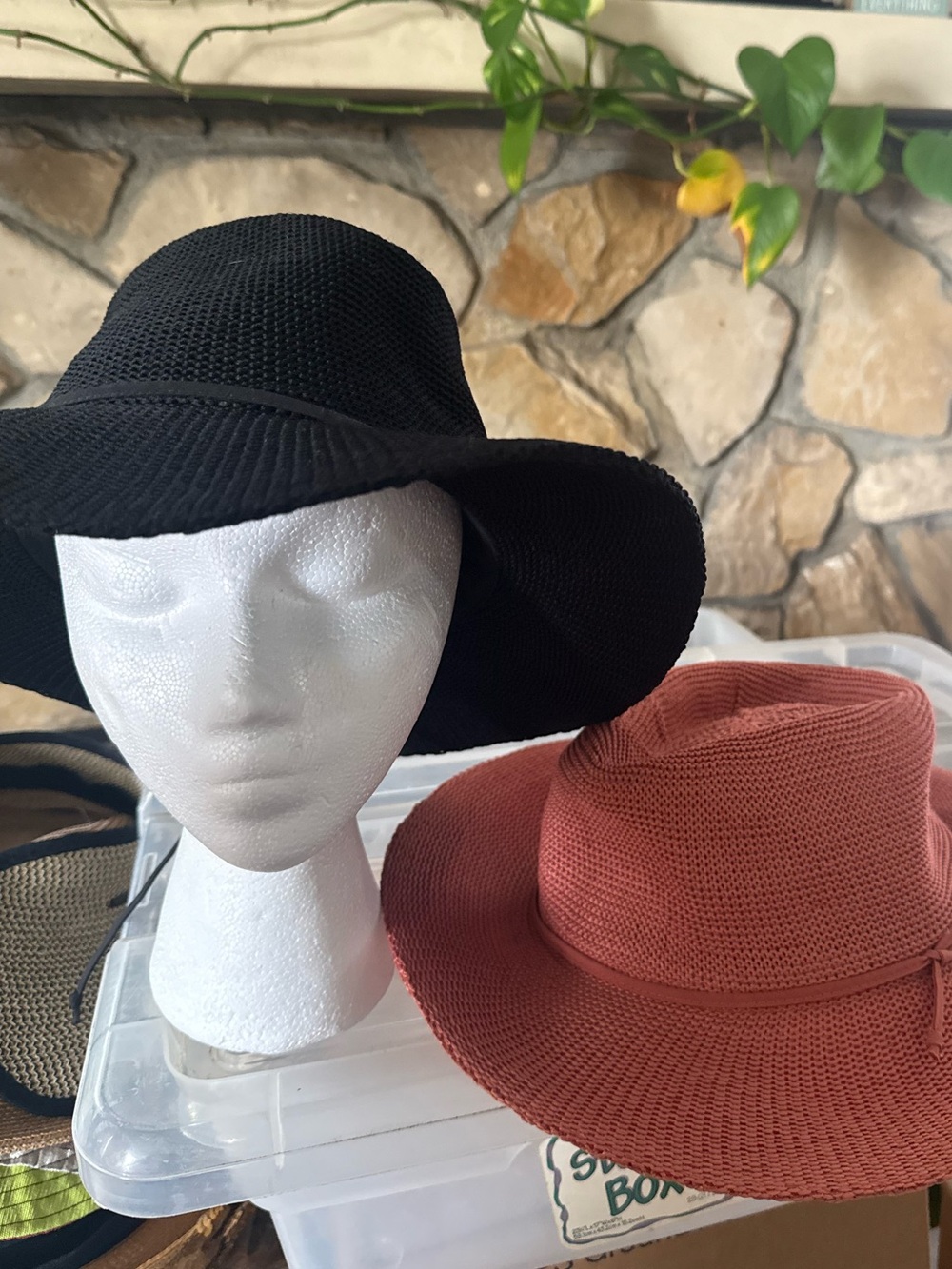 2 Wallaroo Wide-Brim Sun Hats- Black and Terracotta (or can be sold separately)